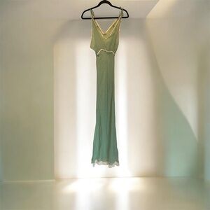 Vintage Mine Forever Mint Green Silk Slip dress with Ivory Lace Trim